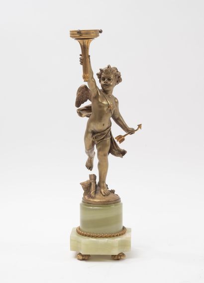 Pied de lampe en bronze formé d'un amour...