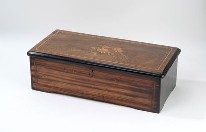 Rectangular wooden music box with flower...