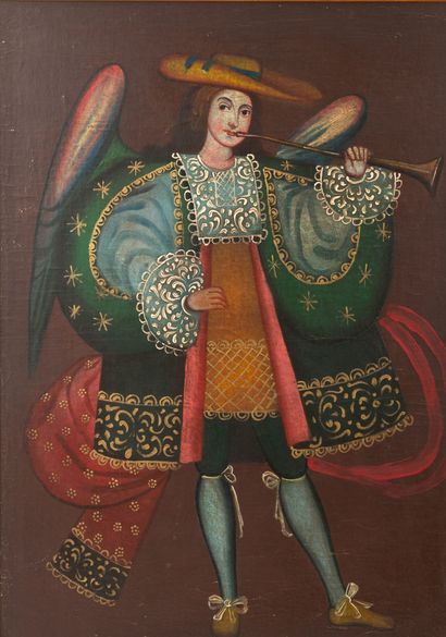 In the taste of the 17th century Cuzco school.
Angel...