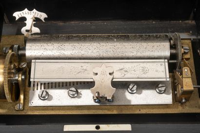 Rectangular wooden music box with flower...