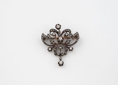 Yellow gold (750) and silver (800) openwork...