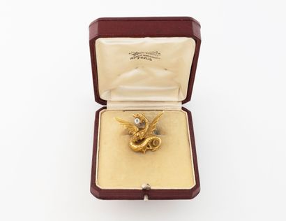 Pendant brooch in yellow gold (750) and platinum...