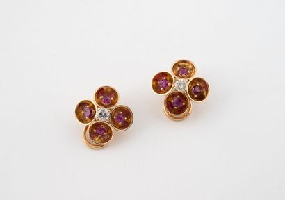 Pair of yellow gold (750) cloverleaf earrings...