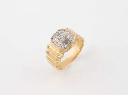 Yellow gold (750) signet ring, the crenellated...
