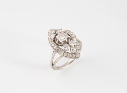 Partially openwork platinum (850) navette-shaped...
