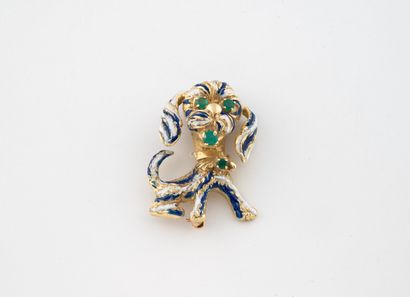 Yellow gold (750) brooch forming a dog, enhanced...