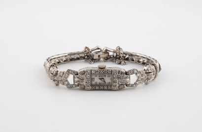 Ladies' wristwatch in platinum (850), rectangular...