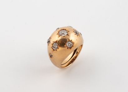 Yellow gold (750) dome ring set with small...