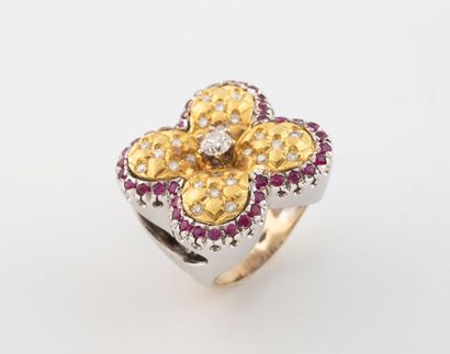 Cocktail ring in yellow and white gold (750)...