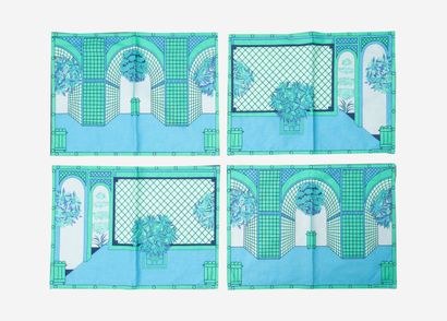 HERMES
Set of four placemats in green and...