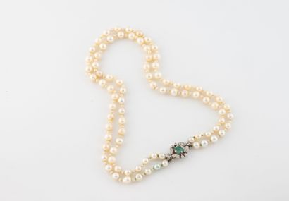 Necklace with two rows of white cultured...