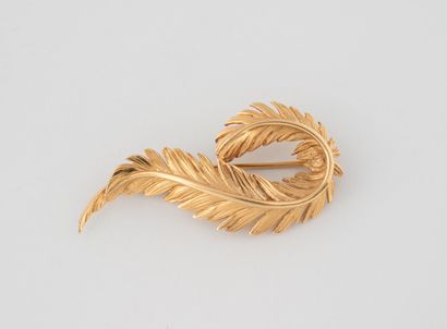 Broche plume en or jaune (750) partiellement...