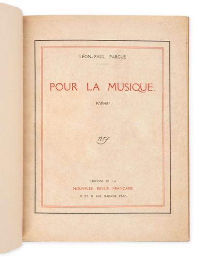 FARGUE (Léon-Paul)
Pour la musique. Poèmes....