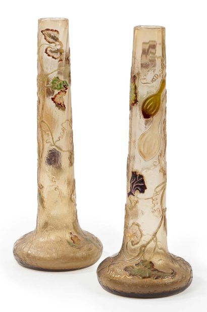 GALLE
Pair of large flat-bottomed vases with...