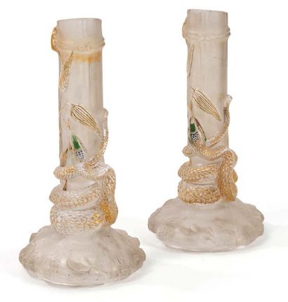 BACCARAT
Pair of torches in satin-finish...