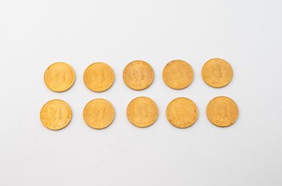 PAYS-BAS
Lot de dix pièces de 10 Ducats or....