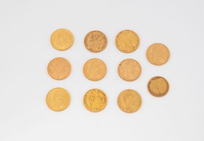 Lot de monnaie en or comprenant :
- 9 pièces...