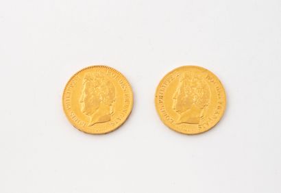 Two 40 franc gold coins, Louis-Philippe,...