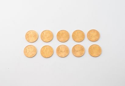 SUISSE
Lot de dix pièces de 20 francs suisses...