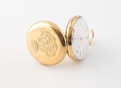 Pocket watch in yellow gold (750). 
White...