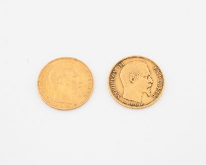 FRANCE
Deux pièces de 20 francs or, Napoléon...
