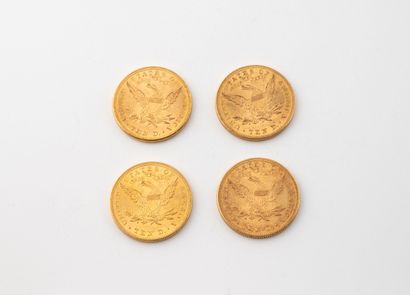 ÉTATS-UNIS
Lot de quatre pièces de 10 dollars...
