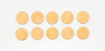 SUISSE
Lot de dix pièces de 20 francs suisses...