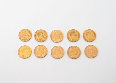 FRANCE
Lot de dix pièces de 20 francs or...
