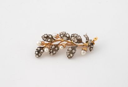 Broche en or jaune (750) et argent (800)...