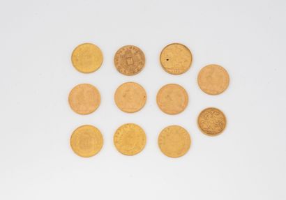 Lot de monnaie en or comprenant :
- 9 pièces...