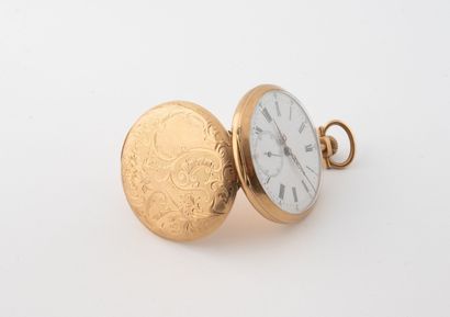 Pocket watch in yellow gold (750).
Chased...