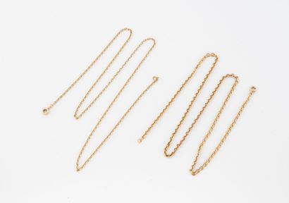 Set of two yellow gold (750) chains, one...