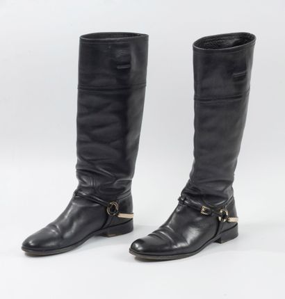 Christina DIOR 
Pair of black leather riding...