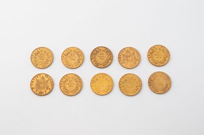 FRANCE
Lot de dix pièces de 20 francs or...