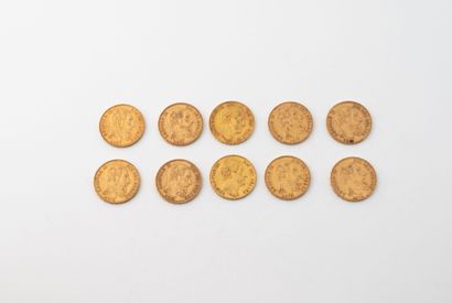 BELGIQUE
Lot de dix pièces de 20 francs belges...