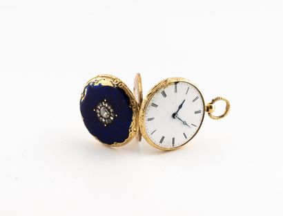 Yellow gold (750) collar watch.
White enameled...