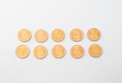 SUISSE
Lot de dix pièces de 20 francs suisses...