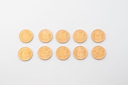 SWITZERLAND
Lot of ten Swiss 20 franc coins,...