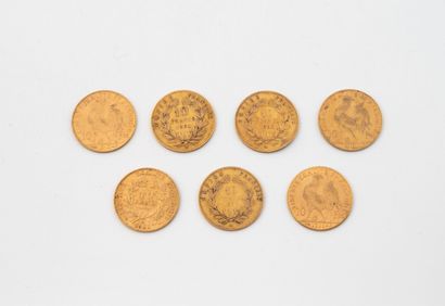 Lot de sept pièces de 10 francs or :
- Deux...