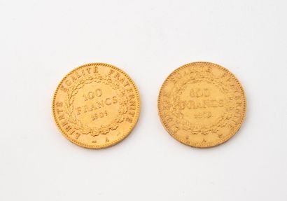 Deux pièces de 100 francs or, Hercule, 1909...
