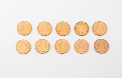 FRANCE
Lot de dix pièces de 20 francs or...