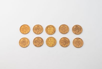 BELGIQUE
Lot de dix pièces de 20 francs belges...