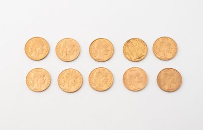 FRANCE
Lot de dix pièces de 20 francs or...