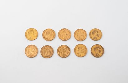 FRANCE
Lot de dix pièces de 20 francs or...