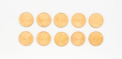 SUISSE
Lot de dix pièces de 20 francs suisses...