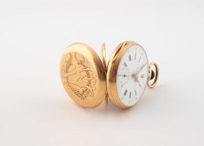 Pocket watch in yellow gold (750)
White enamel...