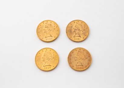 ÉTATS-UNIS
Lot de quatre pièces de 10 dollars...