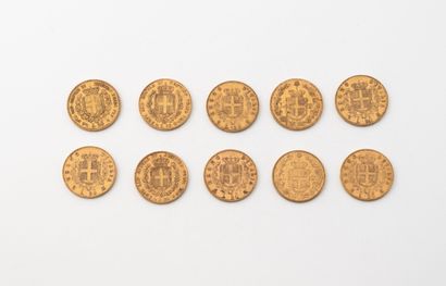 ITALIE
Lot de dix pièces de 20 lires or :...