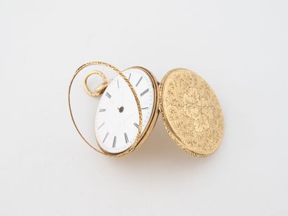 Pocket watch in yellow gold (750). 
White...