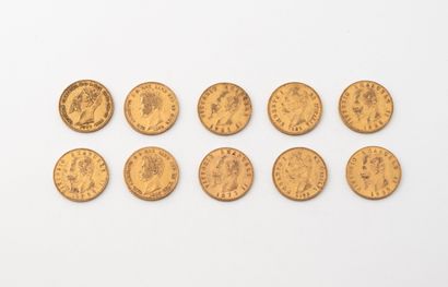 ITALIE
Lot de dix pièces de 20 lires or :...